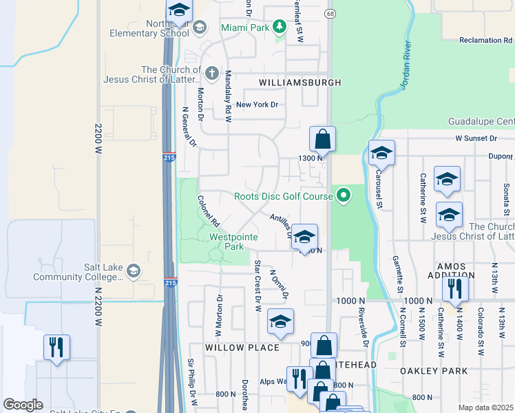 map of restaurants, bars, coffee shops, grocery stores, and more near 1189 Morton Drive in Salt Lake City