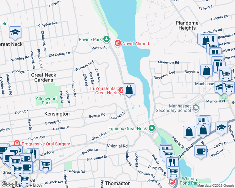 map of restaurants, bars, coffee shops, grocery stores, and more near 8 2nd Road in Great Neck