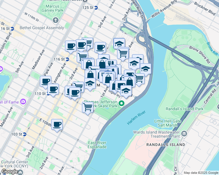 map of restaurants, bars, coffee shops, grocery stores, and more near in New York
