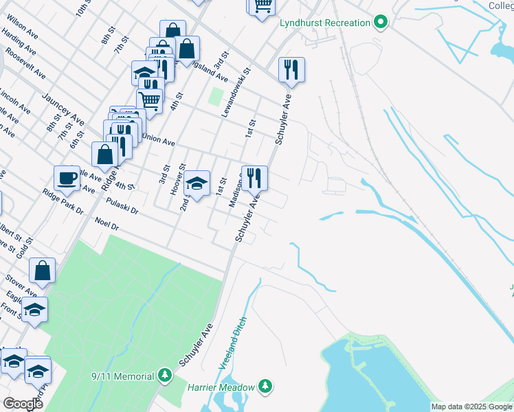 map of restaurants, bars, coffee shops, grocery stores, and more near 612 Schuyler Avenue in North Arlington