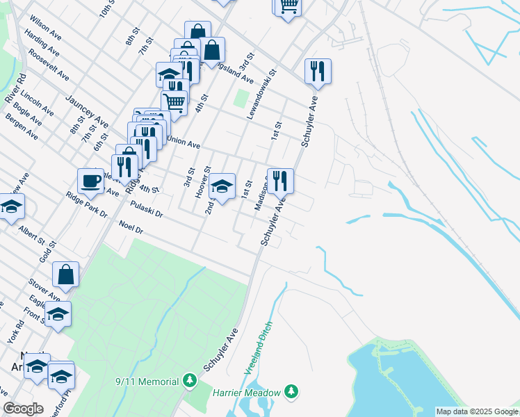 map of restaurants, bars, coffee shops, grocery stores, and more near 163 Canterbury Avenue in North Arlington
