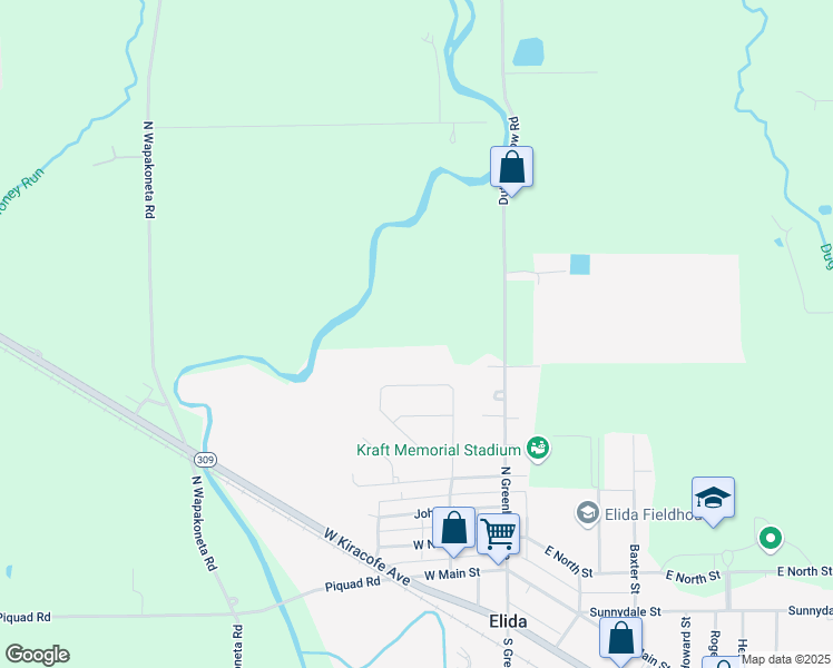 map of restaurants, bars, coffee shops, grocery stores, and more near 4015 Dutch Hollow Road in Elida