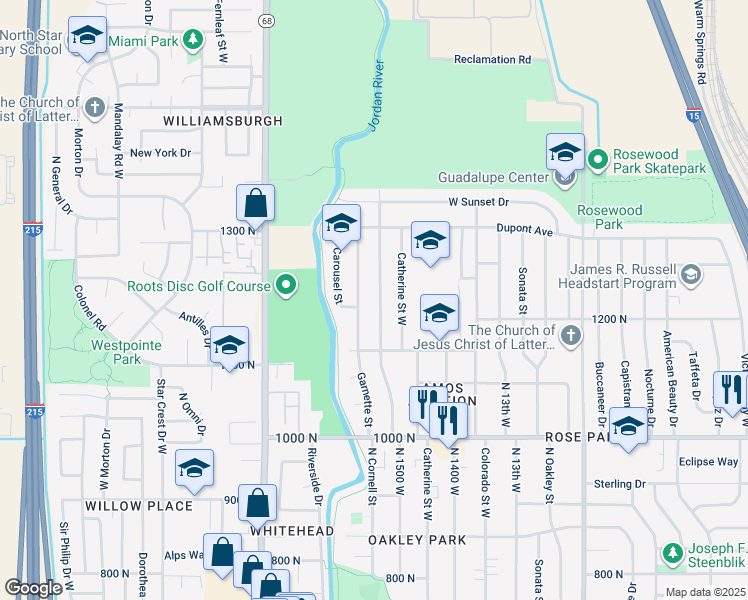map of restaurants, bars, coffee shops, grocery stores, and more near 1215 North 1500 West in Salt Lake City