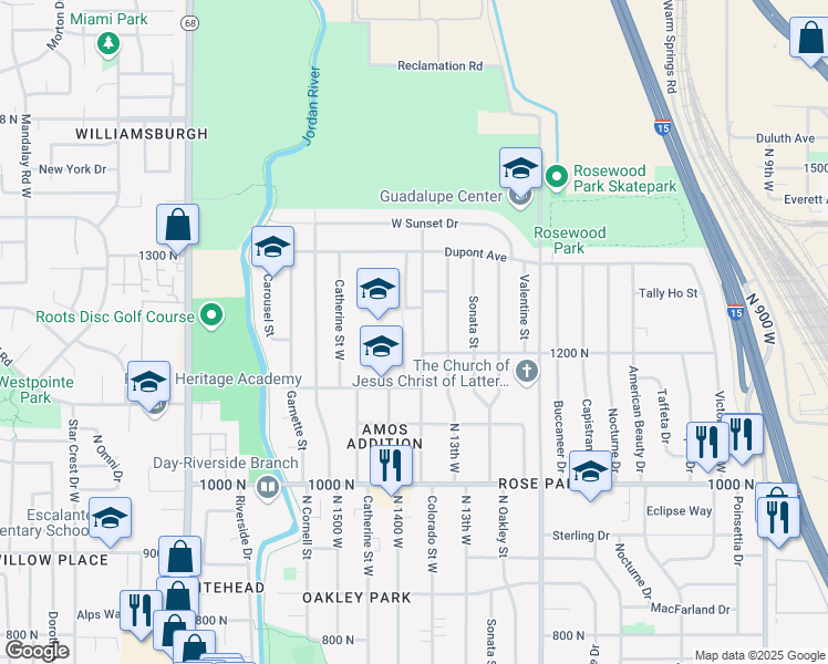 map of restaurants, bars, coffee shops, grocery stores, and more near 1233 Colorado Street in Salt Lake City