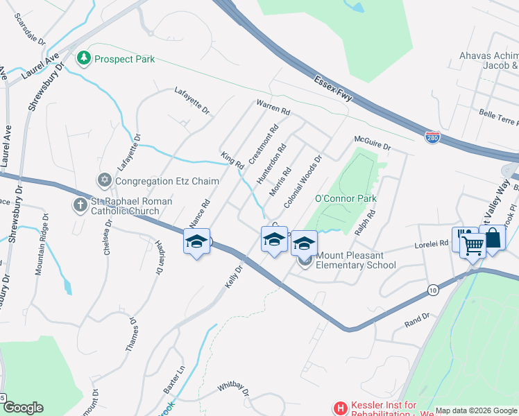 map of restaurants, bars, coffee shops, grocery stores, and more near 8 Morris Road in West Orange