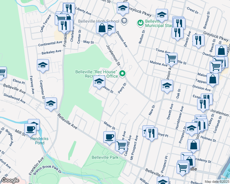 map of restaurants, bars, coffee shops, grocery stores, and more near 8 Dawson Street in Belleville