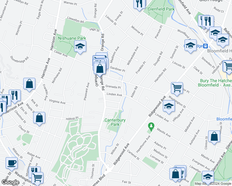 map of restaurants, bars, coffee shops, grocery stores, and more near 26 Linden Avenue in Montclair