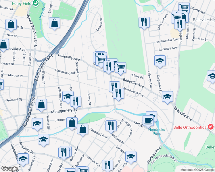map of restaurants, bars, coffee shops, grocery stores, and more near 31 Morton St in Bloomfield