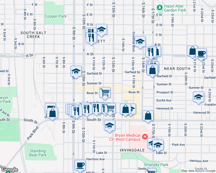 map of restaurants, bars, coffee shops, grocery stores, and more near 1219 Sumner Street in Lincoln