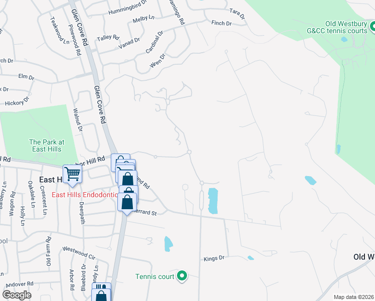 map of restaurants, bars, coffee shops, grocery stores, and more near 3 Spring Hill Lane in Old Westbury