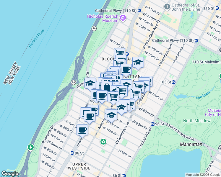 map of restaurants, bars, coffee shops, grocery stores, and more near in New York