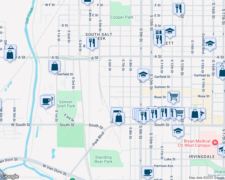 map of restaurants, bars, coffee shops, grocery stores, and more near 613 Sumner Street in Lincoln