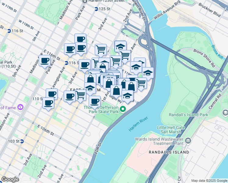 map of restaurants, bars, coffee shops, grocery stores, and more near in New York