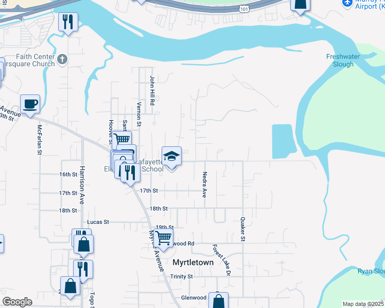map of restaurants, bars, coffee shops, grocery stores, and more near 1531 Leeman Ct in Eureka
