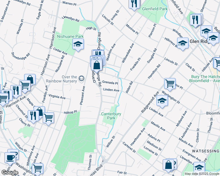map of restaurants, bars, coffee shops, grocery stores, and more near 26 Linden Avenue in Montclair