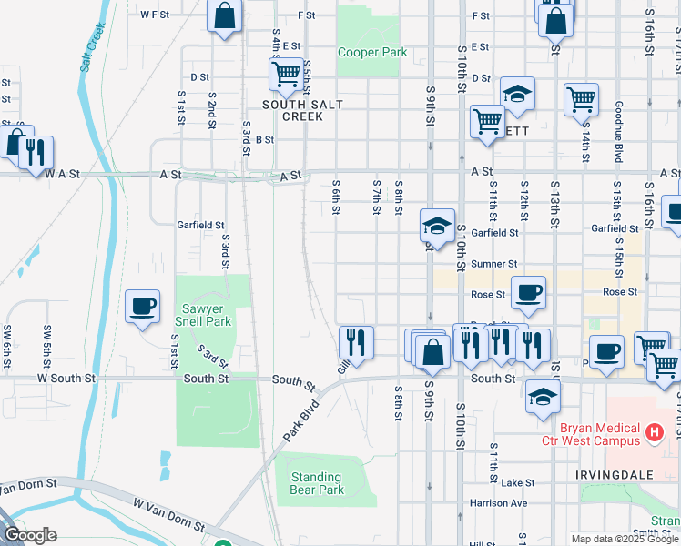 map of restaurants, bars, coffee shops, grocery stores, and more near 613 Sumner Street in Lincoln