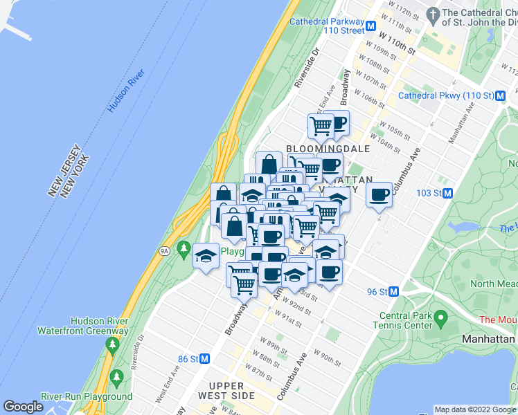 map of restaurants, bars, coffee shops, grocery stores, and more near in New York