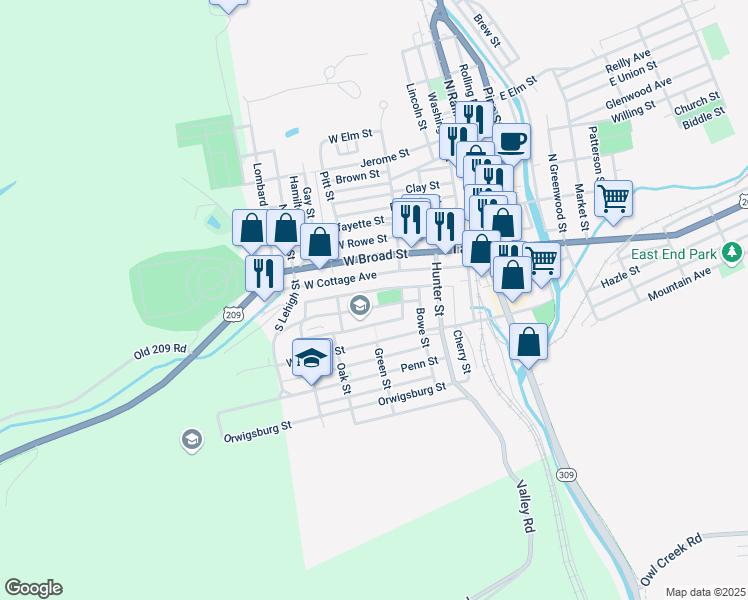 map of restaurants, bars, coffee shops, grocery stores, and more near 235 High St in Tamaqua