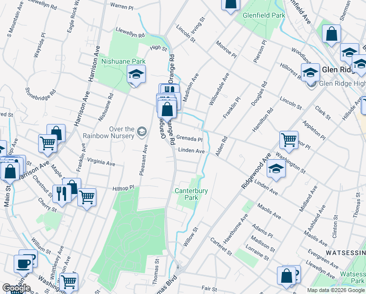 map of restaurants, bars, coffee shops, grocery stores, and more near in Montclair