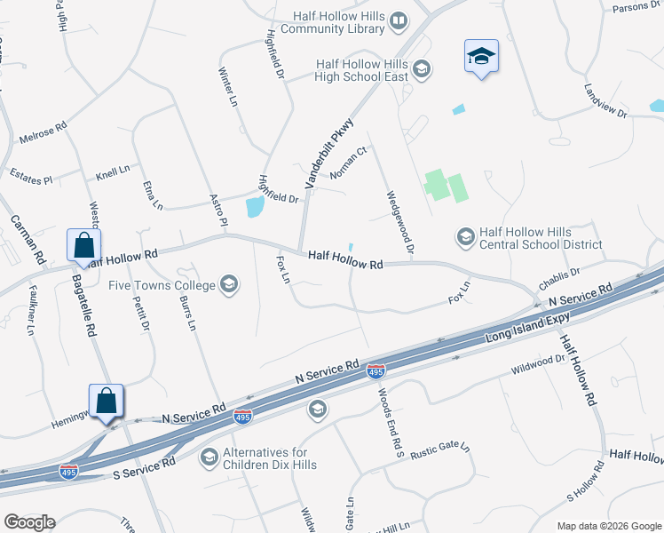 map of restaurants, bars, coffee shops, grocery stores, and more near 464 Half Hollow Road in Dix Hills