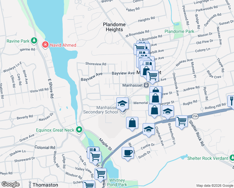 map of restaurants, bars, coffee shops, grocery stores, and more near 141 Manhasset Avenue in Manhasset