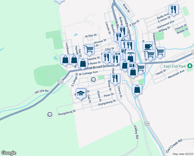 map of restaurants, bars, coffee shops, grocery stores, and more near 235 High St in Tamaqua