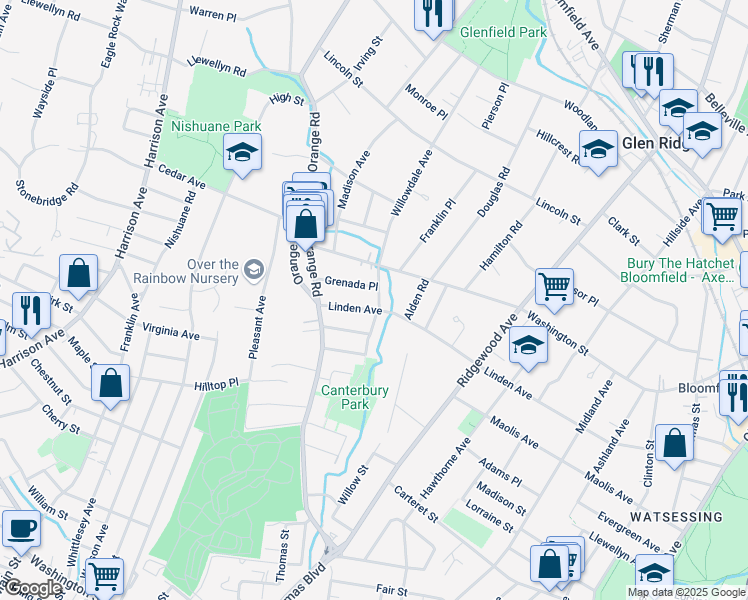 map of restaurants, bars, coffee shops, grocery stores, and more near 148 Willowdale Avenue in Montclair