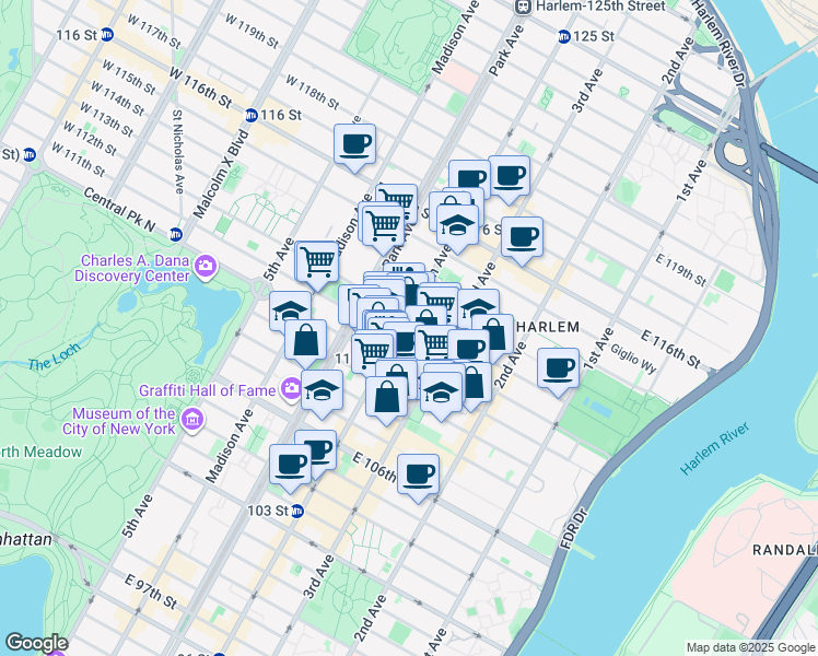 map of restaurants, bars, coffee shops, grocery stores, and more near in New York