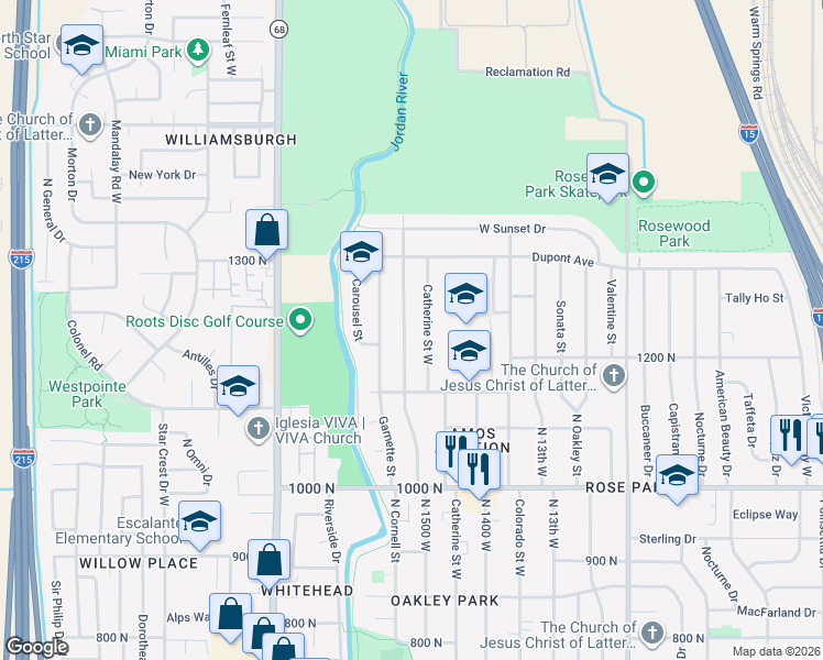 map of restaurants, bars, coffee shops, grocery stores, and more near 1224 North 1500 West in Salt Lake City