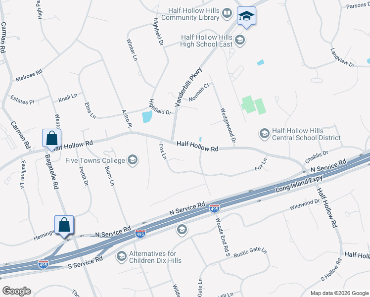 map of restaurants, bars, coffee shops, grocery stores, and more near 464 Half Hollow Road in Dix Hills