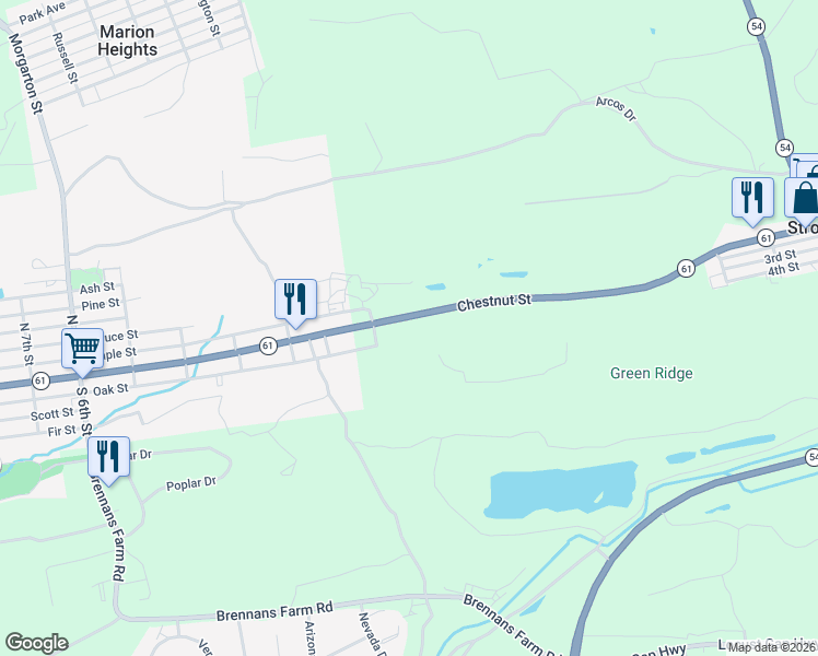 map of restaurants, bars, coffee shops, grocery stores, and more near 14 Chestnut Street in Kulpmont
