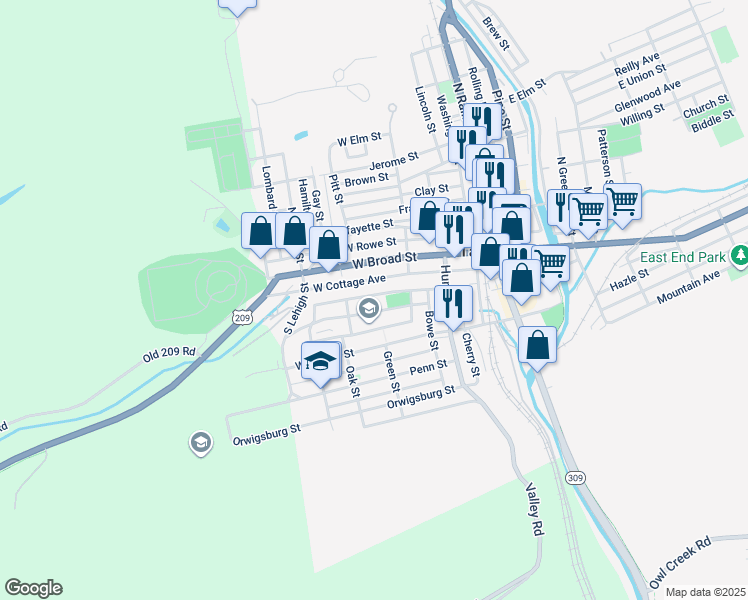 map of restaurants, bars, coffee shops, grocery stores, and more near 252 Mahanoy Street in Tamaqua