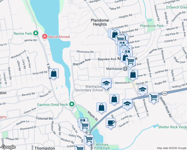 map of restaurants, bars, coffee shops, grocery stores, and more near 183 Manhasset Avenue in Manhasset