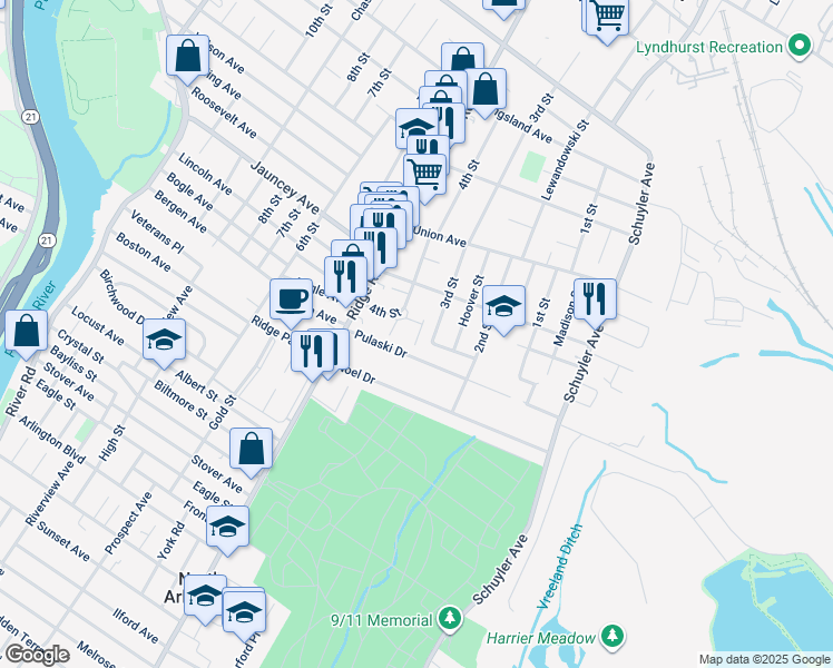 map of restaurants, bars, coffee shops, grocery stores, and more near 4 4th Street in North Arlington