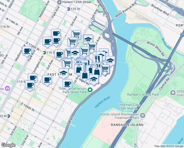 map of restaurants, bars, coffee shops, grocery stores, and more near in New York