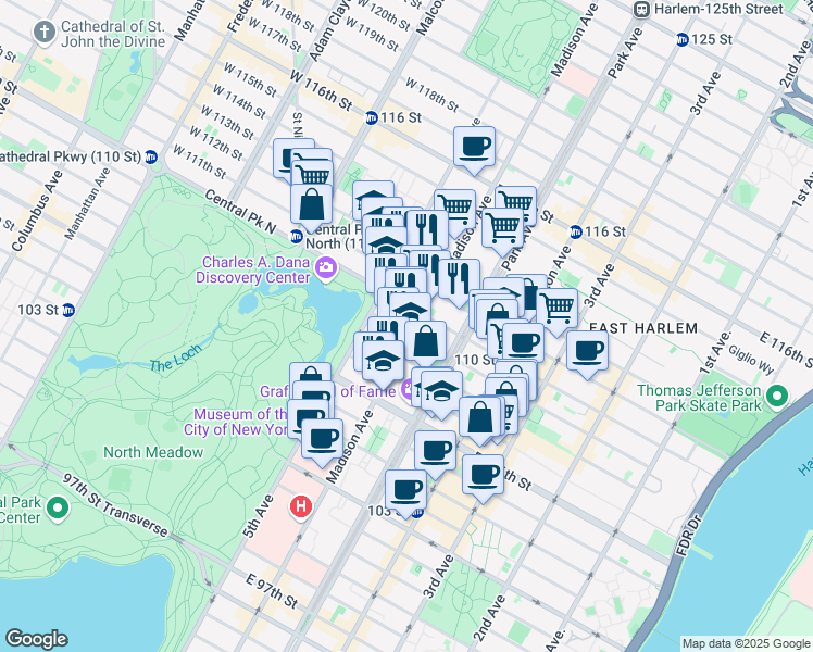 map of restaurants, bars, coffee shops, grocery stores, and more near in New York