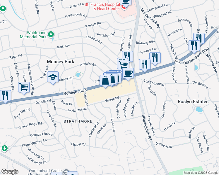 map of restaurants, bars, coffee shops, grocery stores, and more near 2006 Northern Boulevard in Manhasset