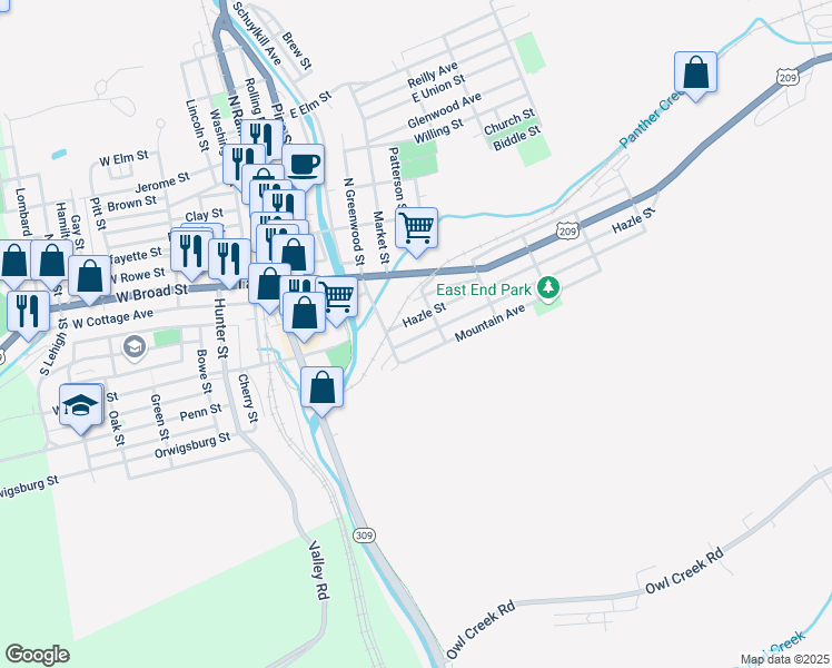 map of restaurants, bars, coffee shops, grocery stores, and more near 325 1/2 Arlington Street in Tamaqua