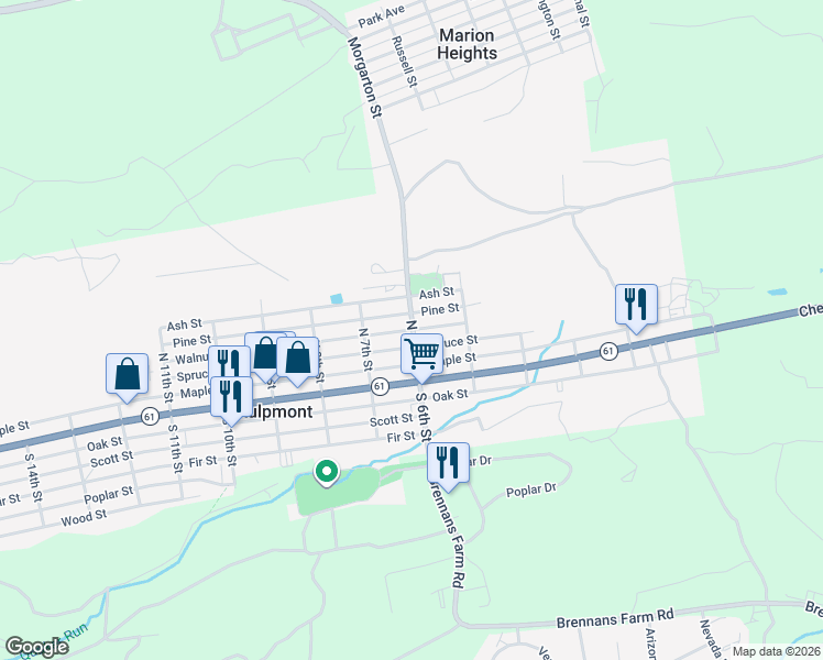 map of restaurants, bars, coffee shops, grocery stores, and more near 601 Walnut Street in Kulpmont