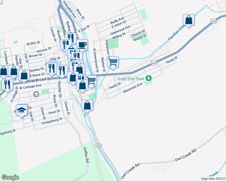 map of restaurants, bars, coffee shops, grocery stores, and more near 327 1/2 Arlington Street in Tamaqua