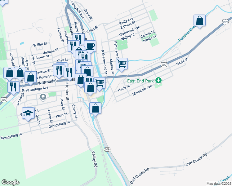 map of restaurants, bars, coffee shops, grocery stores, and more near 310 Hazle Street in Tamaqua