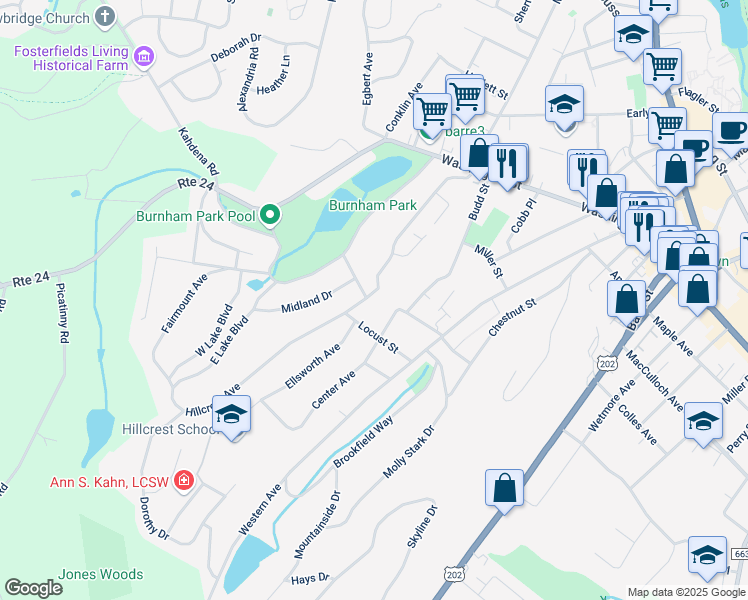 map of restaurants, bars, coffee shops, grocery stores, and more near 70 Hillcrest Avenue in Morristown