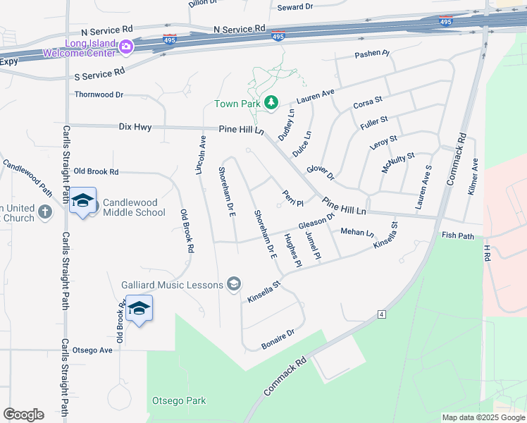 map of restaurants, bars, coffee shops, grocery stores, and more near 65 Shoreham Drive East in Dix Hills