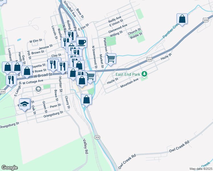 map of restaurants, bars, coffee shops, grocery stores, and more near 310 Hazle Street in Tamaqua
