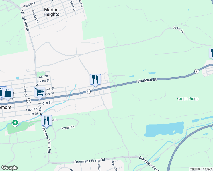 map of restaurants, bars, coffee shops, grocery stores, and more near 14 Chestnut Street in Kulpmont