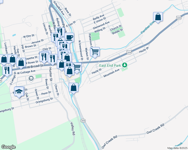 map of restaurants, bars, coffee shops, grocery stores, and more near 322 Hazle Street in Tamaqua