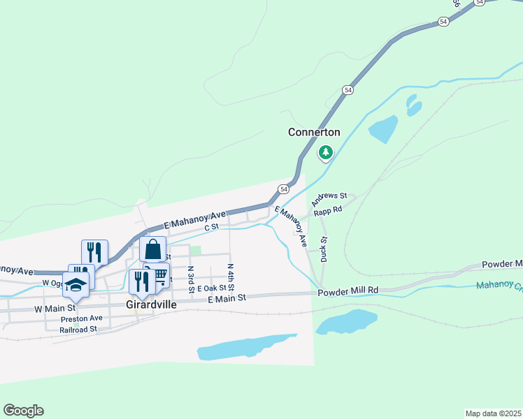map of restaurants, bars, coffee shops, grocery stores, and more near 631 East Mahanoy Avenue in Girardville