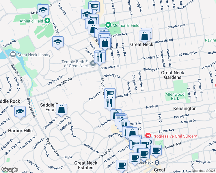 map of restaurants, bars, coffee shops, grocery stores, and more near in Great Neck