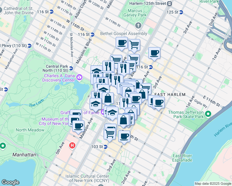 map of restaurants, bars, coffee shops, grocery stores, and more near in New York