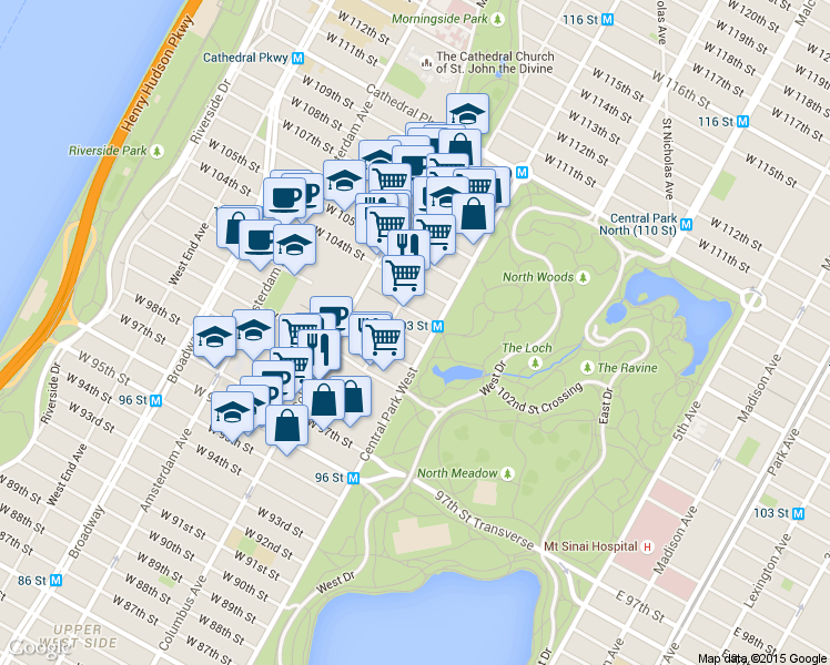 map of restaurants, bars, coffee shops, grocery stores, and more near in New York